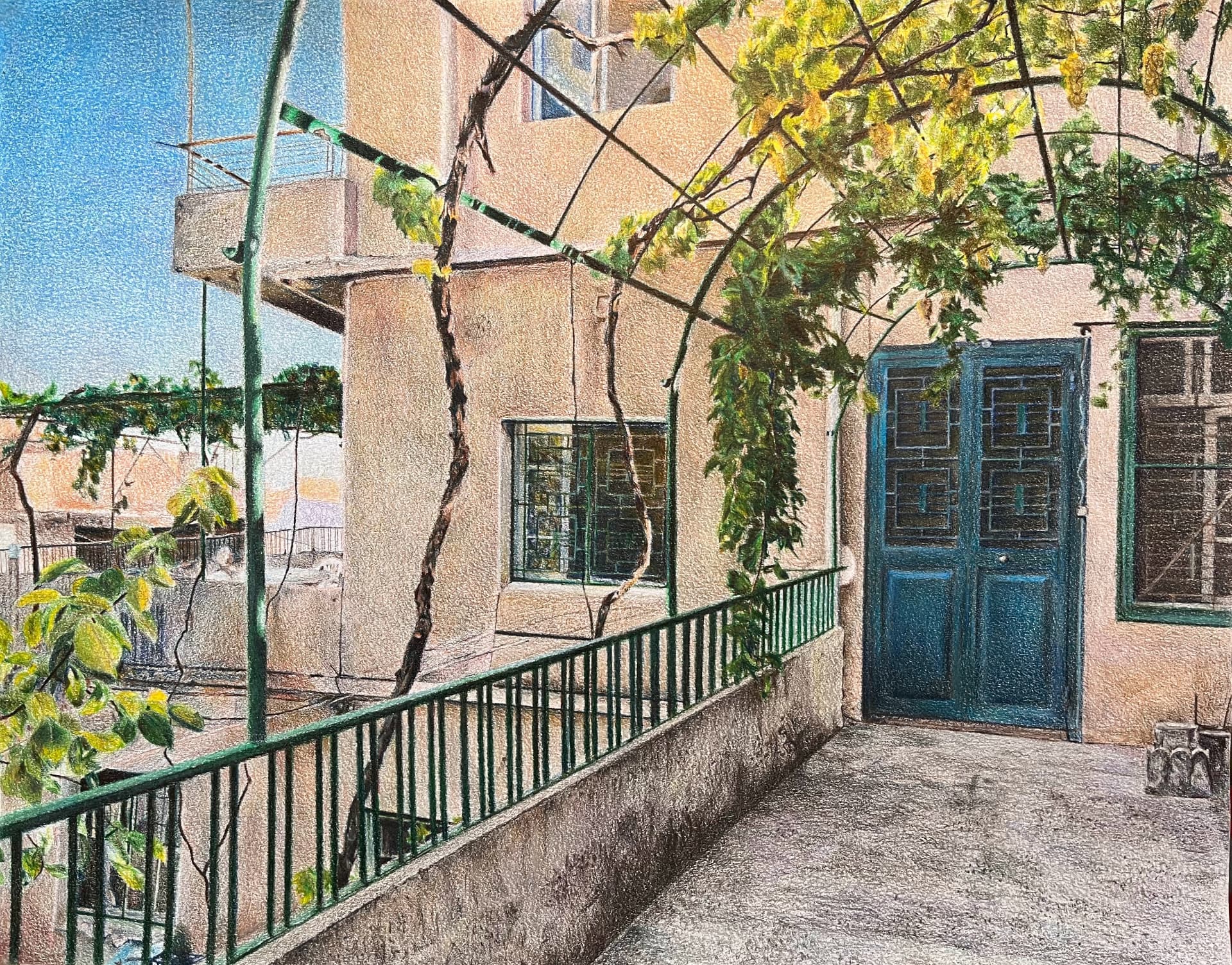 The finished coloured-pencil artwork